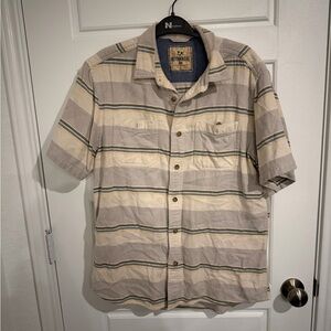 Outdoor Life Beige and Gray Striped Button Down Shirt